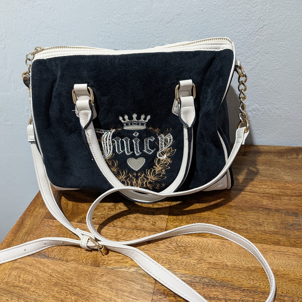Juicy Couture Black and White Velvet Crossbody Satchel